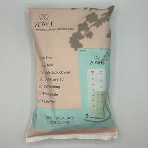 Zomee 100 CT Breastmilk Storage Bags 8oz BPA‎ Free Double Seal Freezer Safe NEW